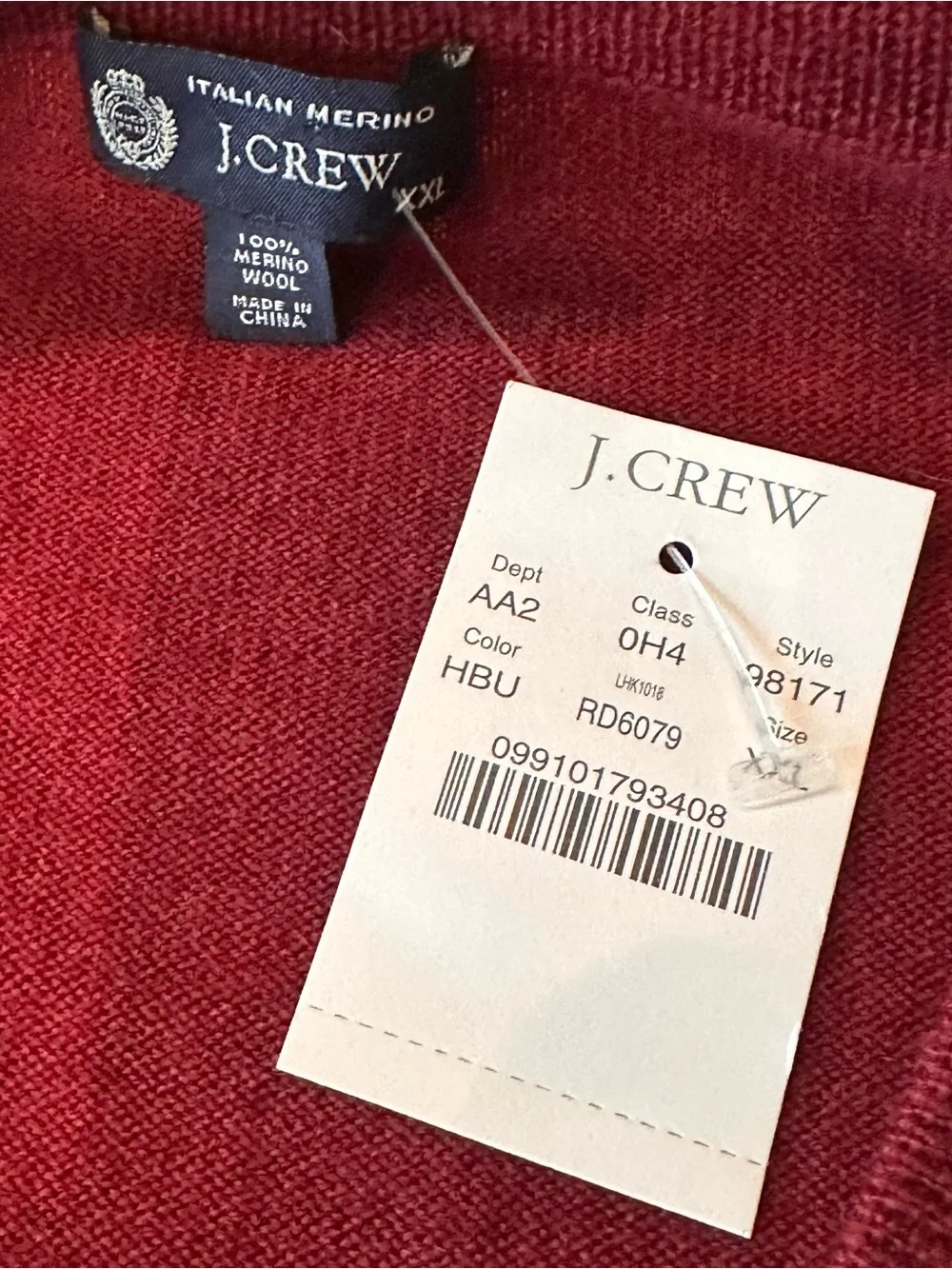 NWT J.Crew Men’s Italian Merino Wool V Neck Sweater-size XXL